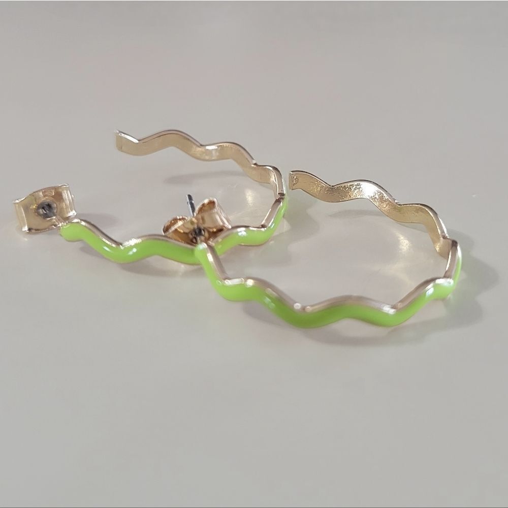 aerie Gold and Green Wavy Hoop Earrings